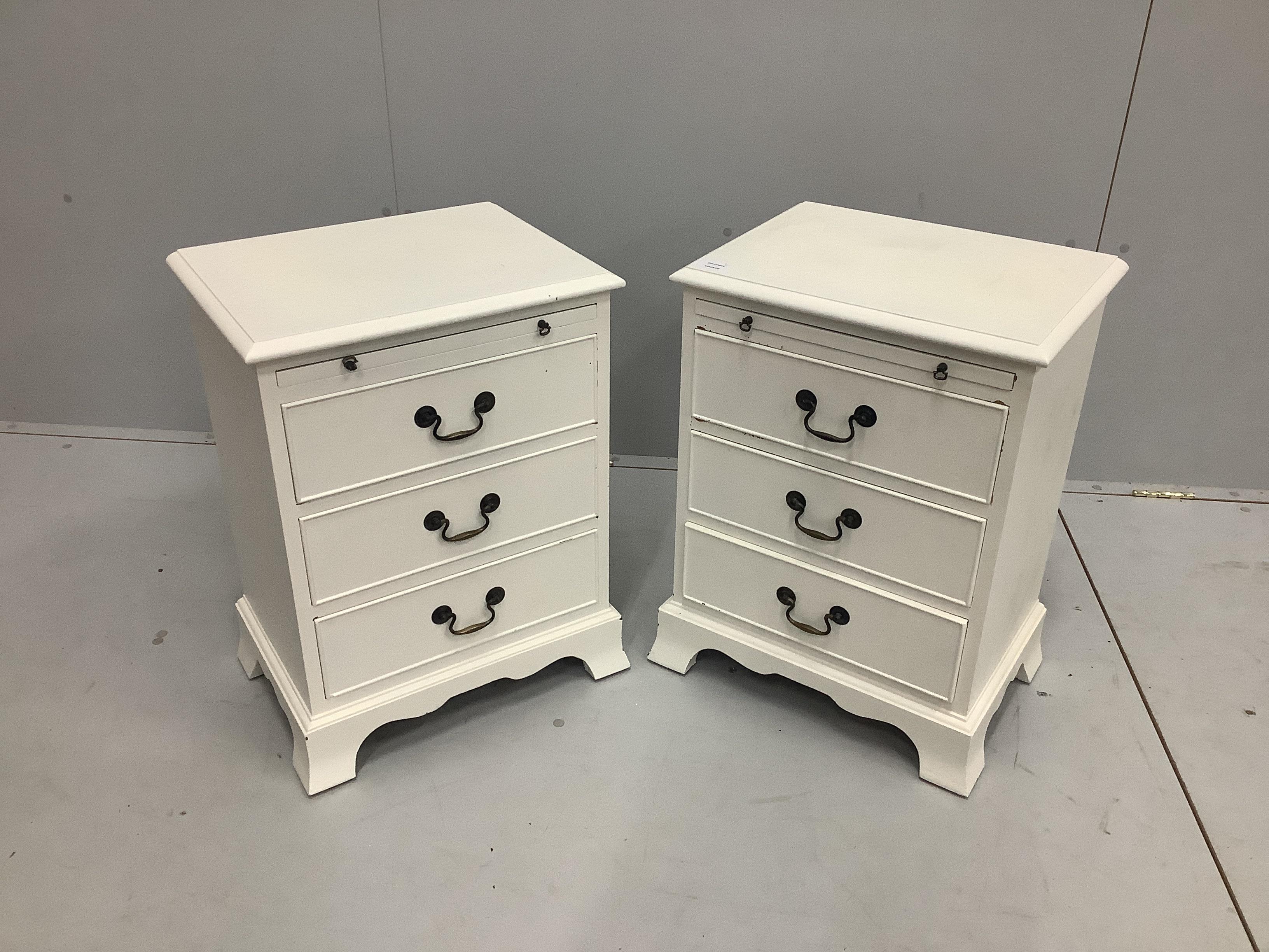 A pair reproduction mahogany bedside chests, later painted, width 46cm, depth 35cm, height 61cm
